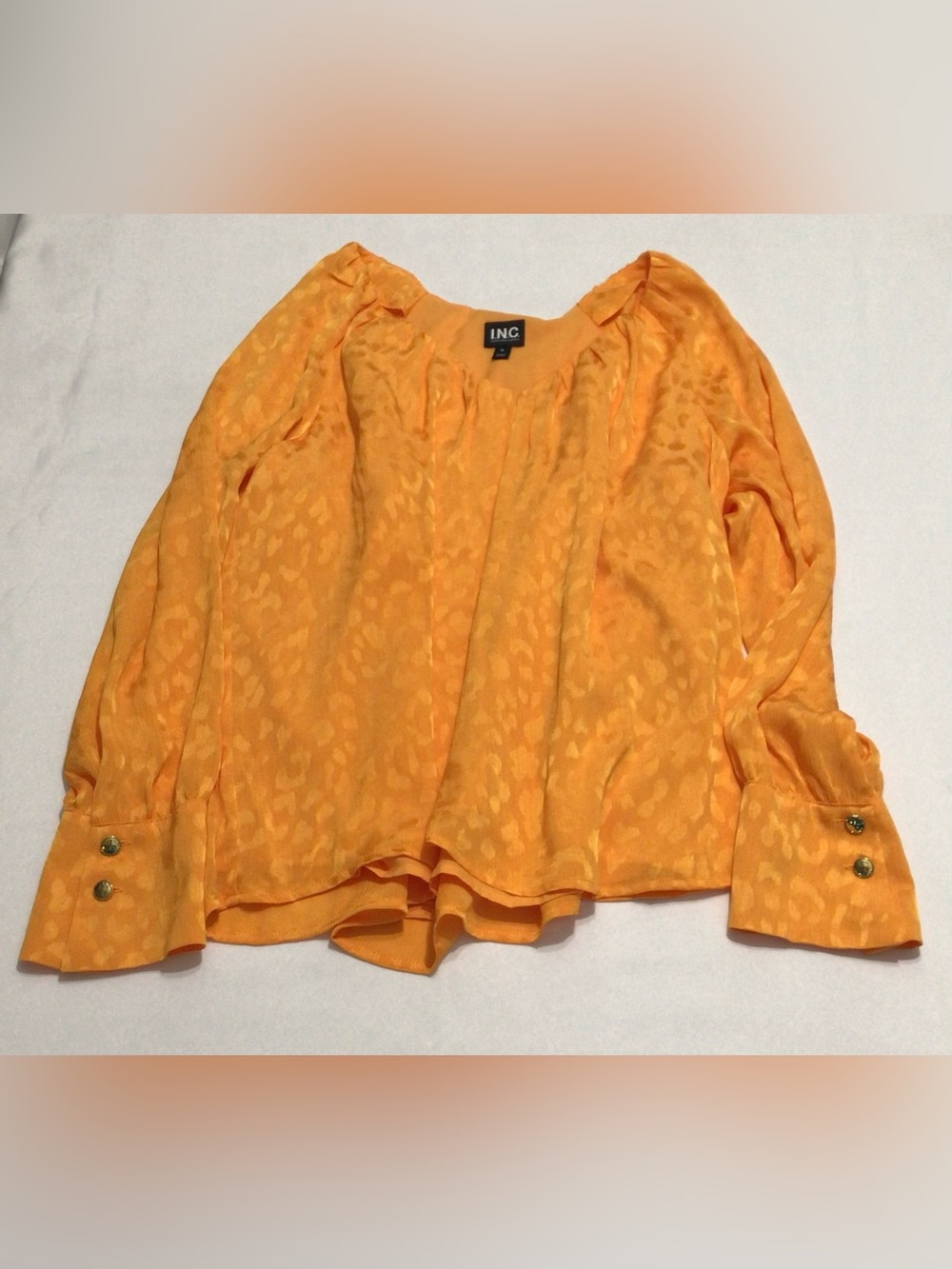INC International Concepts Orange Leopard Jacquard V-Neck Blouse XL